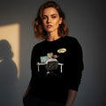 Come On Man Use Me black crewneck sweatshirt – funny AI brain design with a brain yelling at a man using AI, Gildan 18000