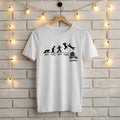 Mon to Friday white t-shirt – funny stick figure work week design diving into a rooftop tent on Friday, Gildan 5000