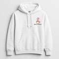 White Gildan 18500 hoodie with left chest Warm & Thankful fall design of a steaming coffee cup and maple leaf