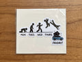 Mon to Friday sticker – funny stick figures crawling on Monday to diving into a rooftop tent minivan on Friday