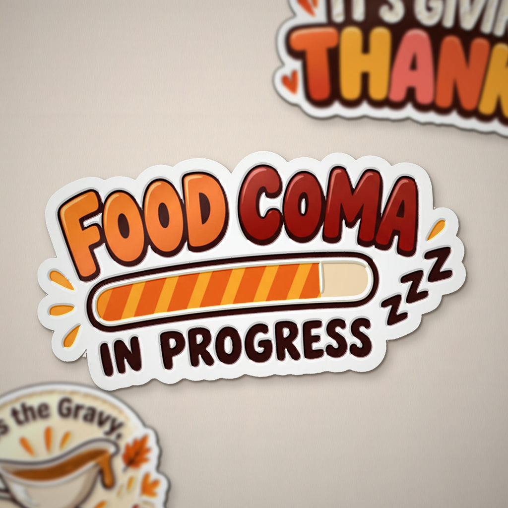 Close-up of raised waterproof UV finish on a Thanksgiving Classic sticker