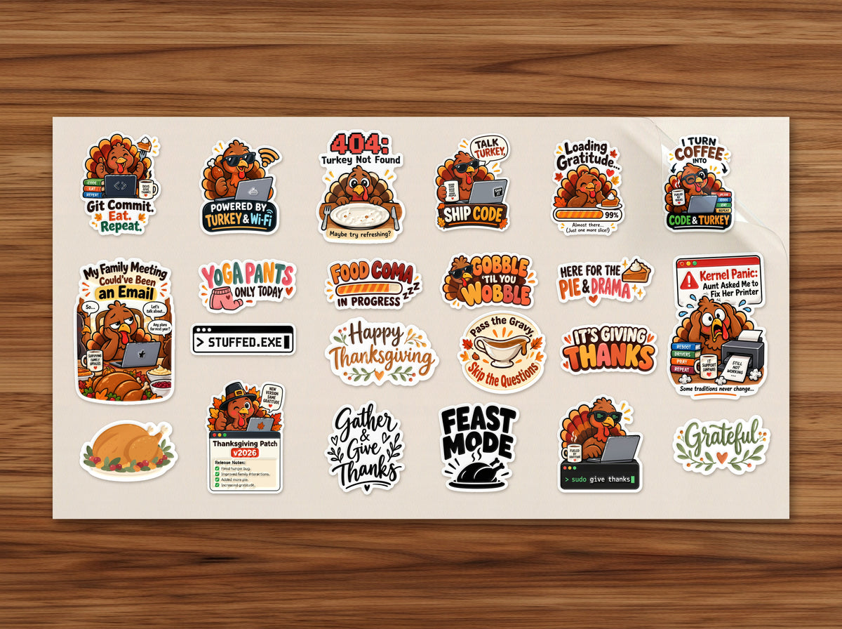 Thanksgiving Full Sticker Pack: all 22 Dev and Classic raised UV turkey stickers