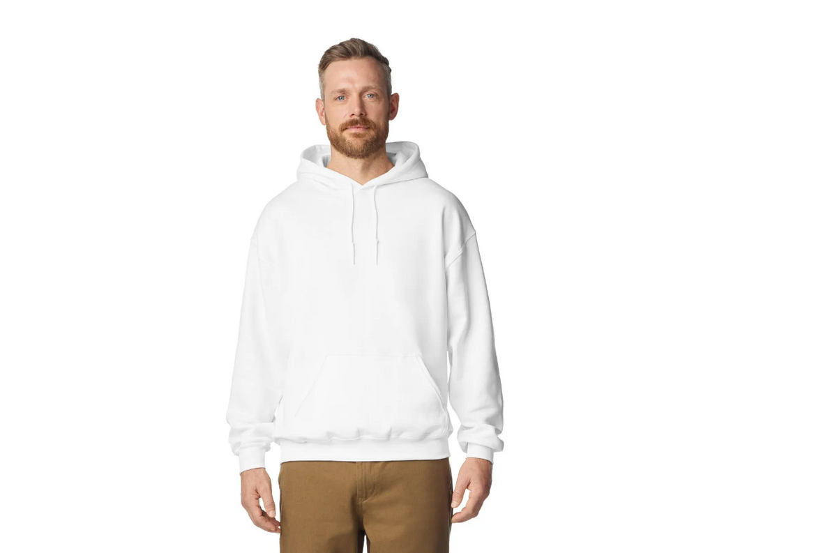 Blank white Gildan 18500 heavy blend unisex hoodie, plain hooded sweatshirt
